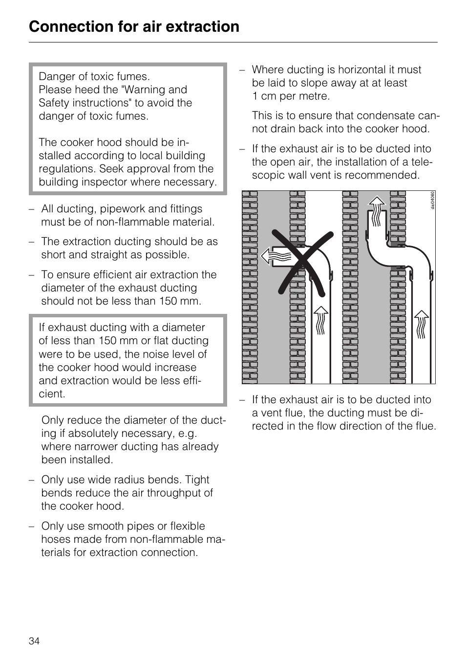 Connection for air extraction 34, Connection for air extraction | Miele DA 217-2 User Manual | Page 34 / 40