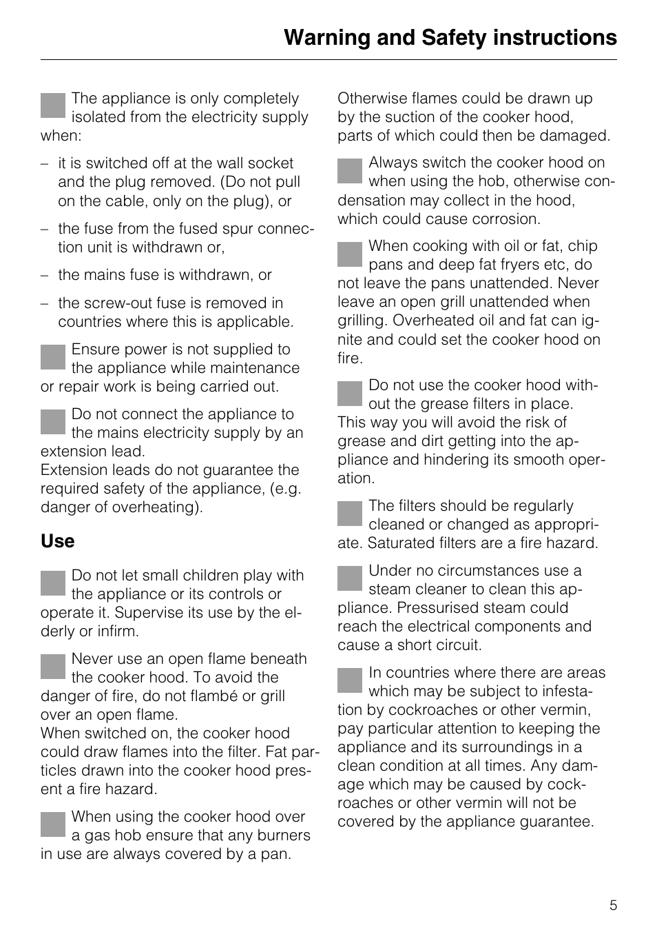 Warning and safety instructions | Miele DA 217-2 User Manual | Page 5 / 40