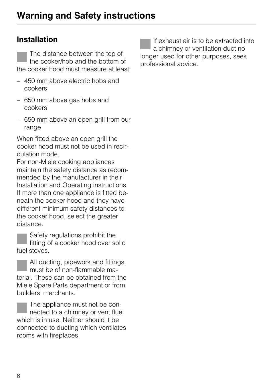 Warning and safety instructions, Installation | Miele DA 217-2 User Manual | Page 6 / 40