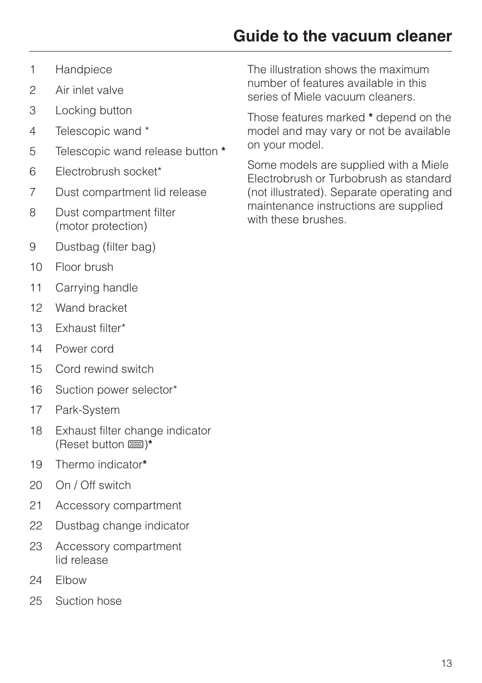 Guide to the vacuum cleaner | Miele S 500 - S 548 User Manual | Page 13 / 52