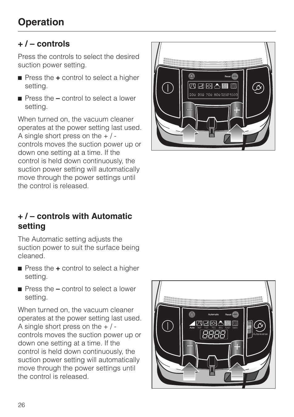 Operation, Controls, Controls with automatic setting | Miele S 500 - S 548 User Manual | Page 26 / 52