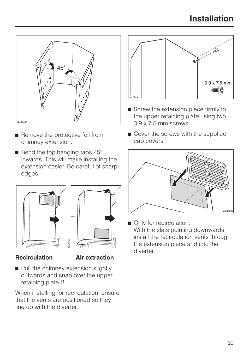 Installation | Miele DA 219-3 User Manual | Page 39 / 44