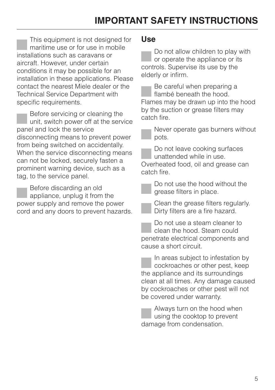 Important safety instructions | Miele DA 219-3 User Manual | Page 5 / 44