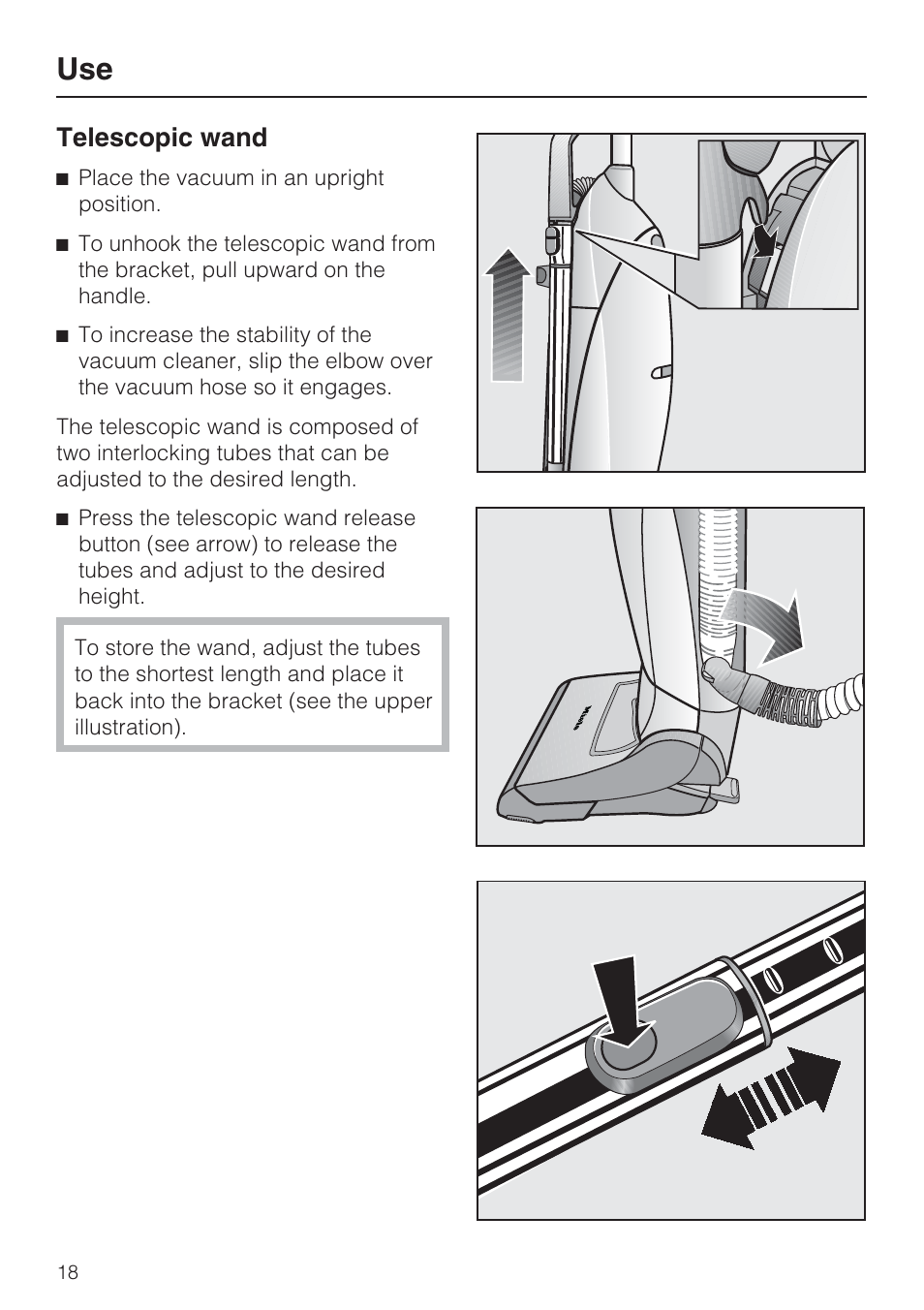 Telescopic wand | Miele S 7000 User Manual | Page 18 / 40