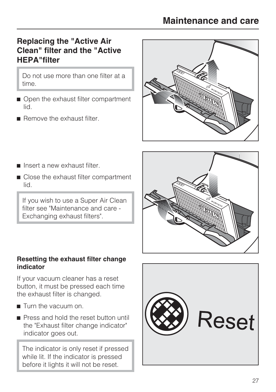 Maintenance and care | Miele S 7000 User Manual | Page 27 / 40