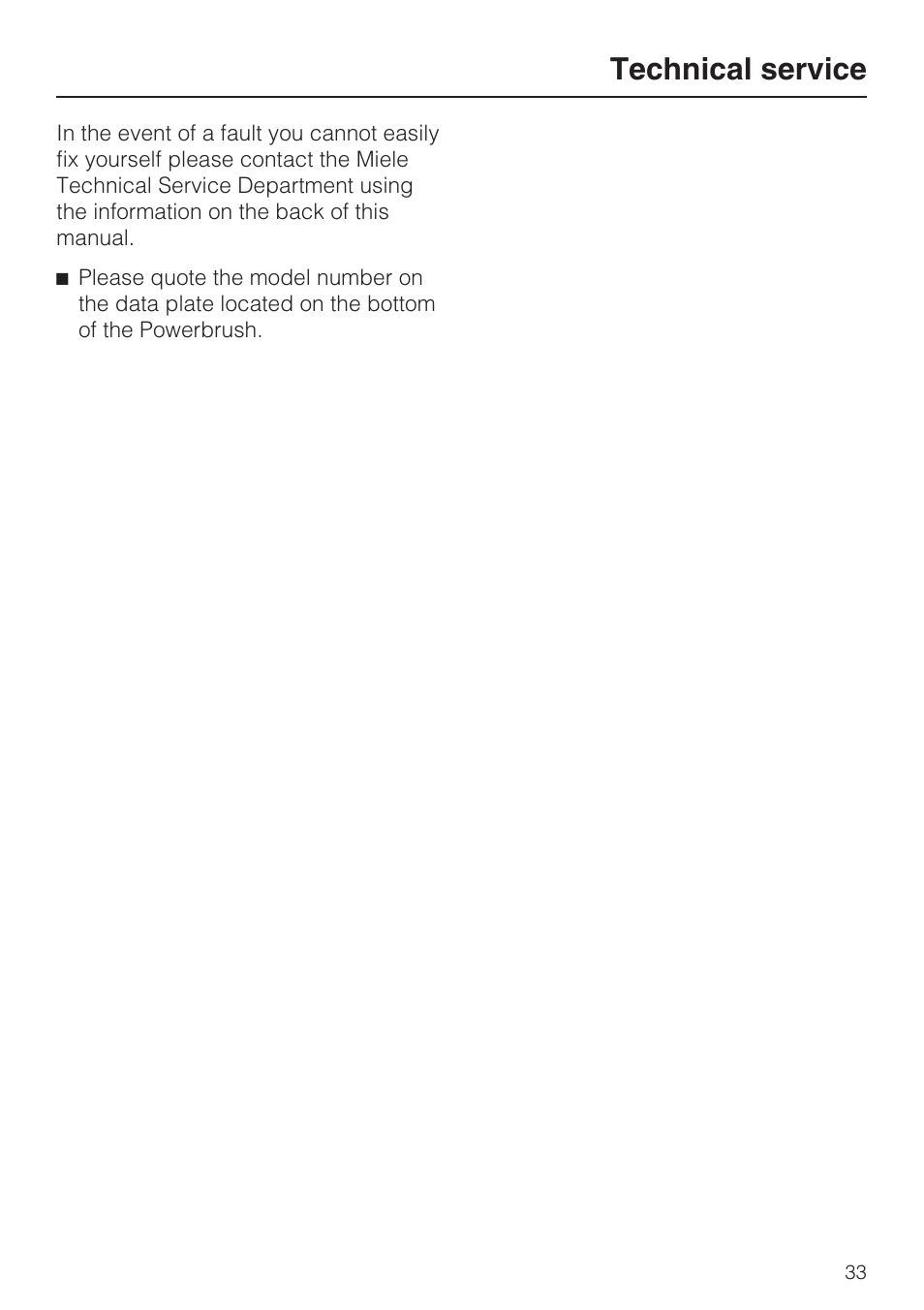 Technical service | Miele S 7000 User Manual | Page 33 / 40