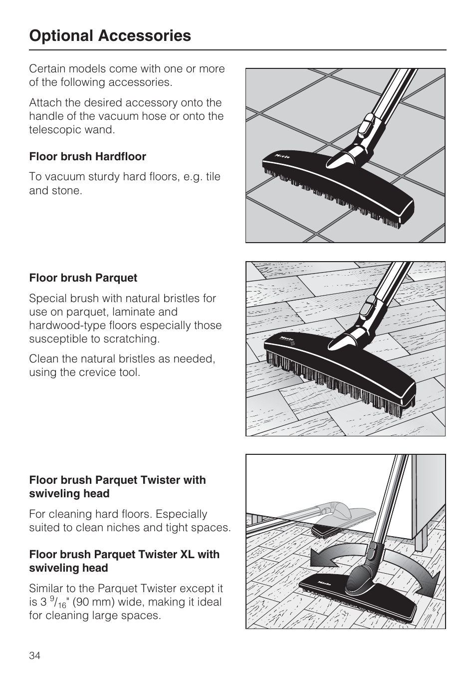 Optional accessories | Miele S 7000 User Manual | Page 34 / 40