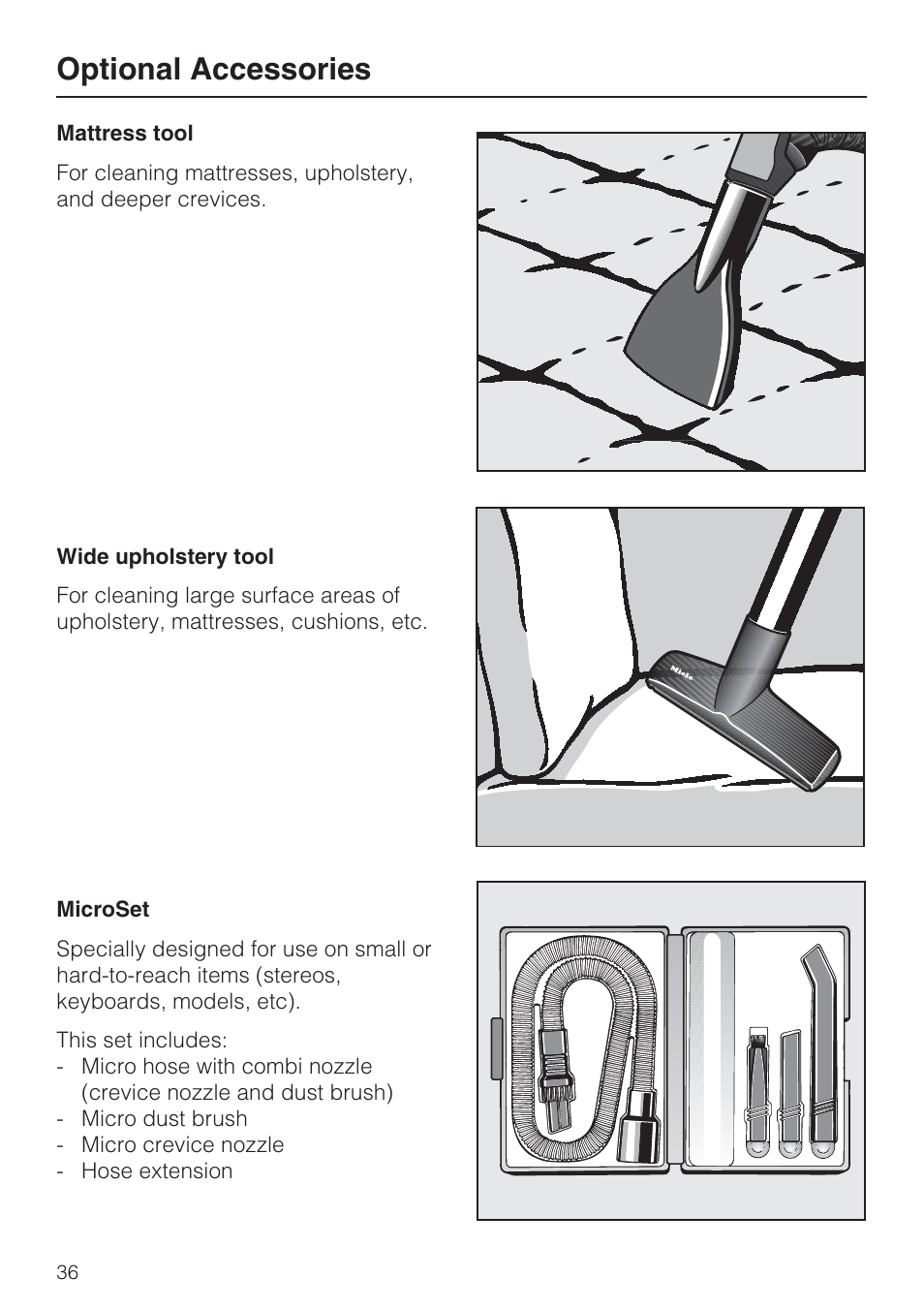 Optional accessories | Miele S 7000 User Manual | Page 36 / 40