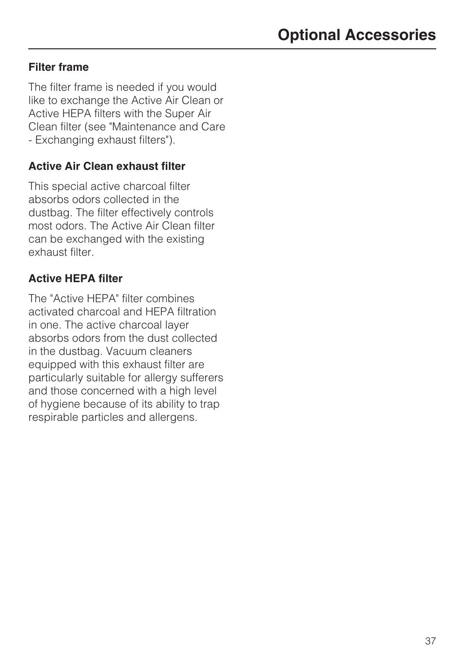 Optional accessories | Miele S 7000 User Manual | Page 37 / 40