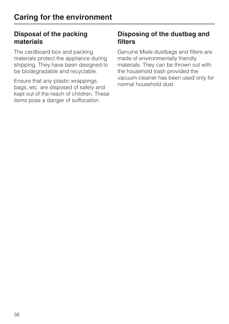 Caring for the environment | Miele S 7000 User Manual | Page 38 / 40