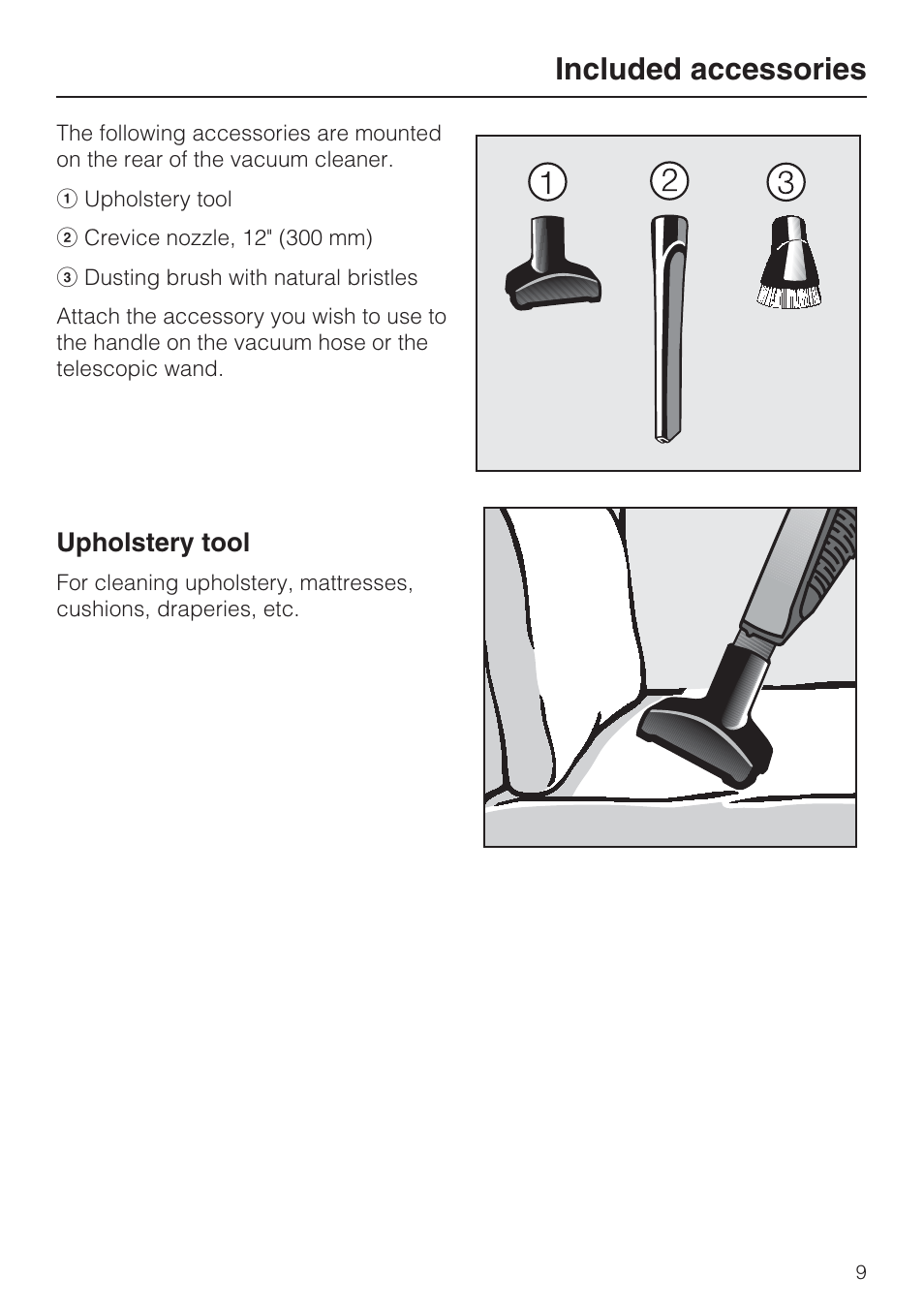 Included accessories, Upholstery tool | Miele S 7000 User Manual | Page 9 / 40
