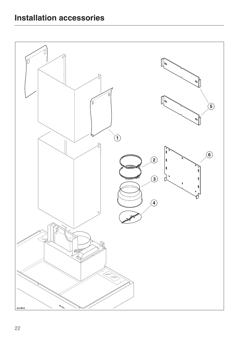 Installation accessories 22, Installation accessories | Miele DA252-3 User Manual | Page 22 / 32