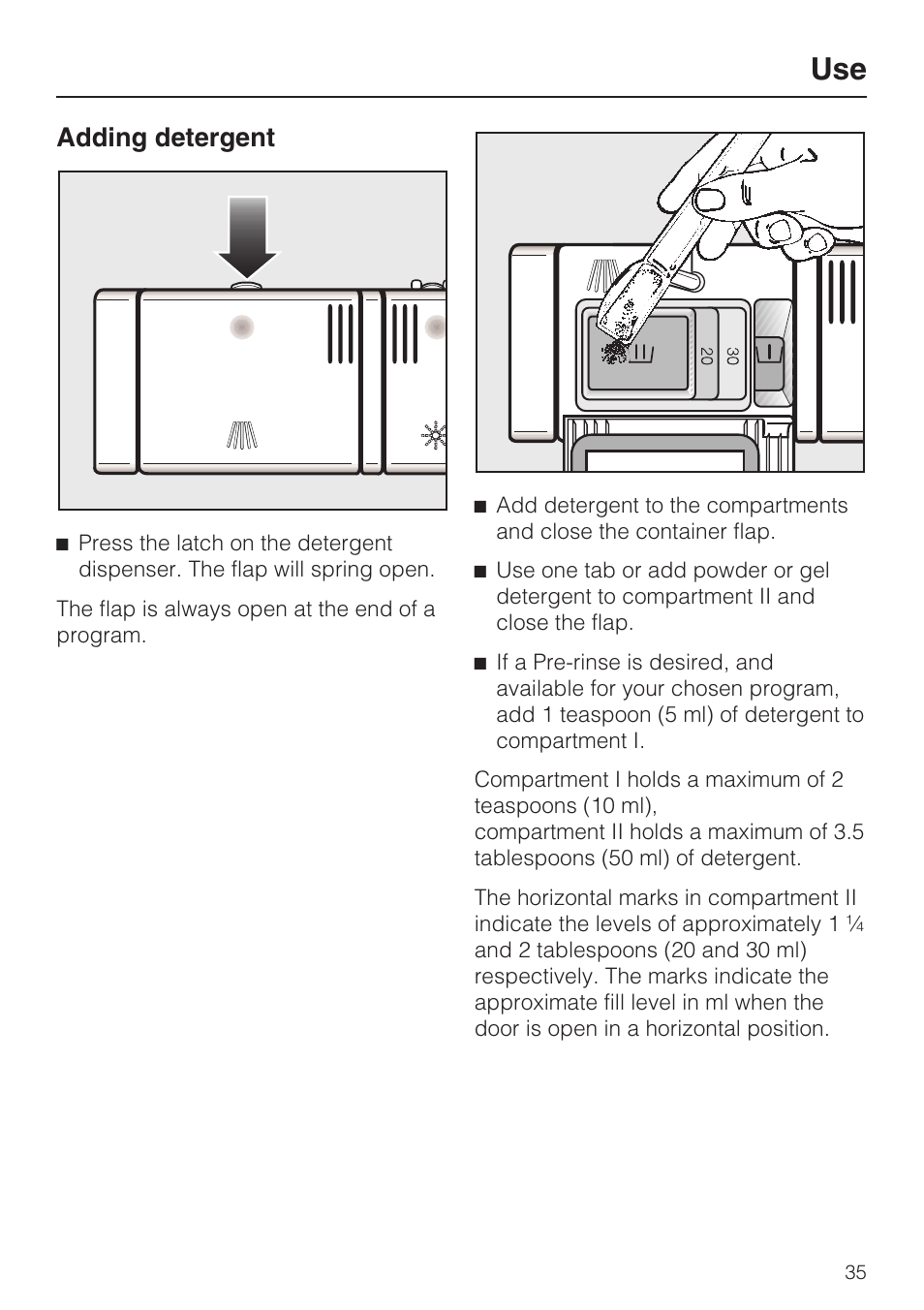 Adding detergent 35, Adding detergent | Miele G 5975 User Manual | Page 35 / 84