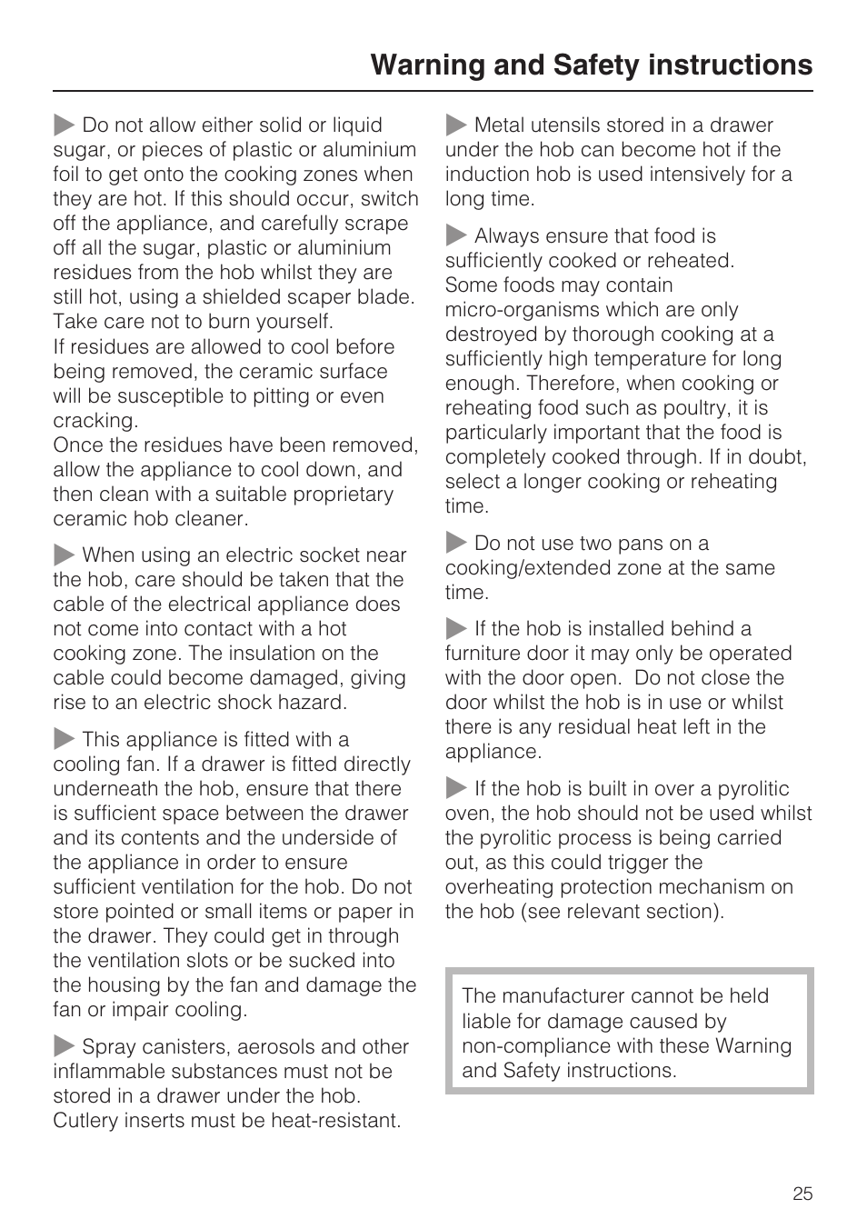 Warning and safety instructions | Miele KM5958 User Manual | Page 25 / 84