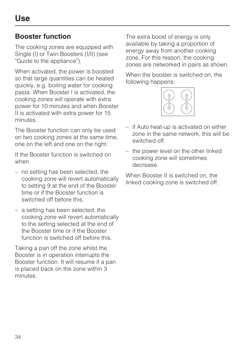 Booster function 34, Booster function | Miele KM5958 User Manual | Page 34 / 84