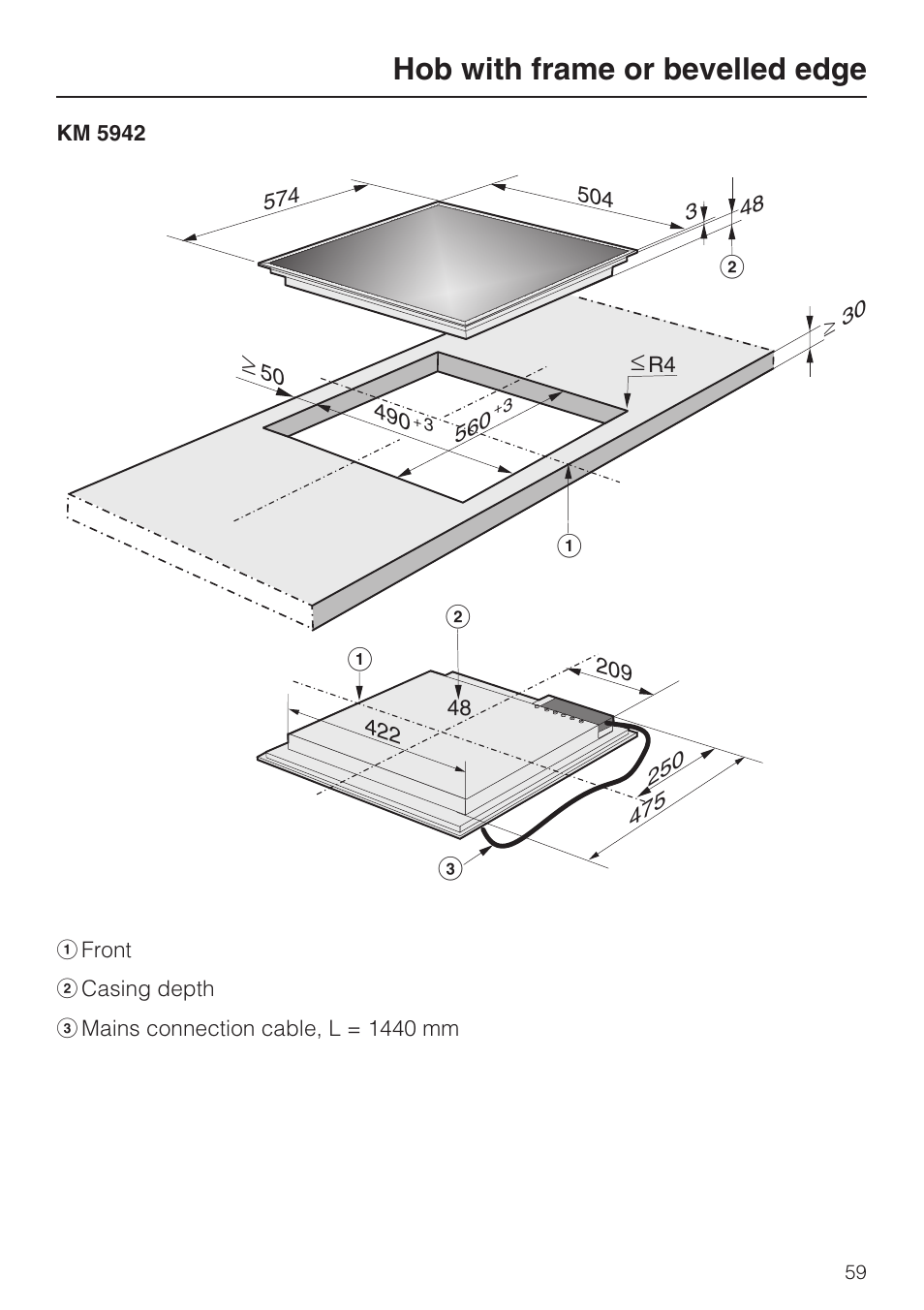 Hob with frame or bevelled edge, SSa c | Miele KM5958 User Manual | Page 59 / 84