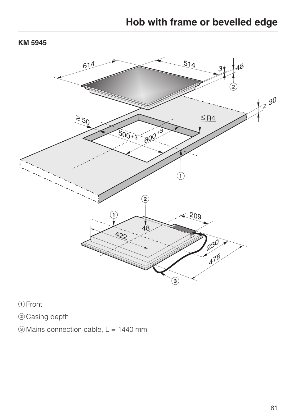 Hob with frame or bevelled edge, SSa c | Miele KM5958 User Manual | Page 61 / 84