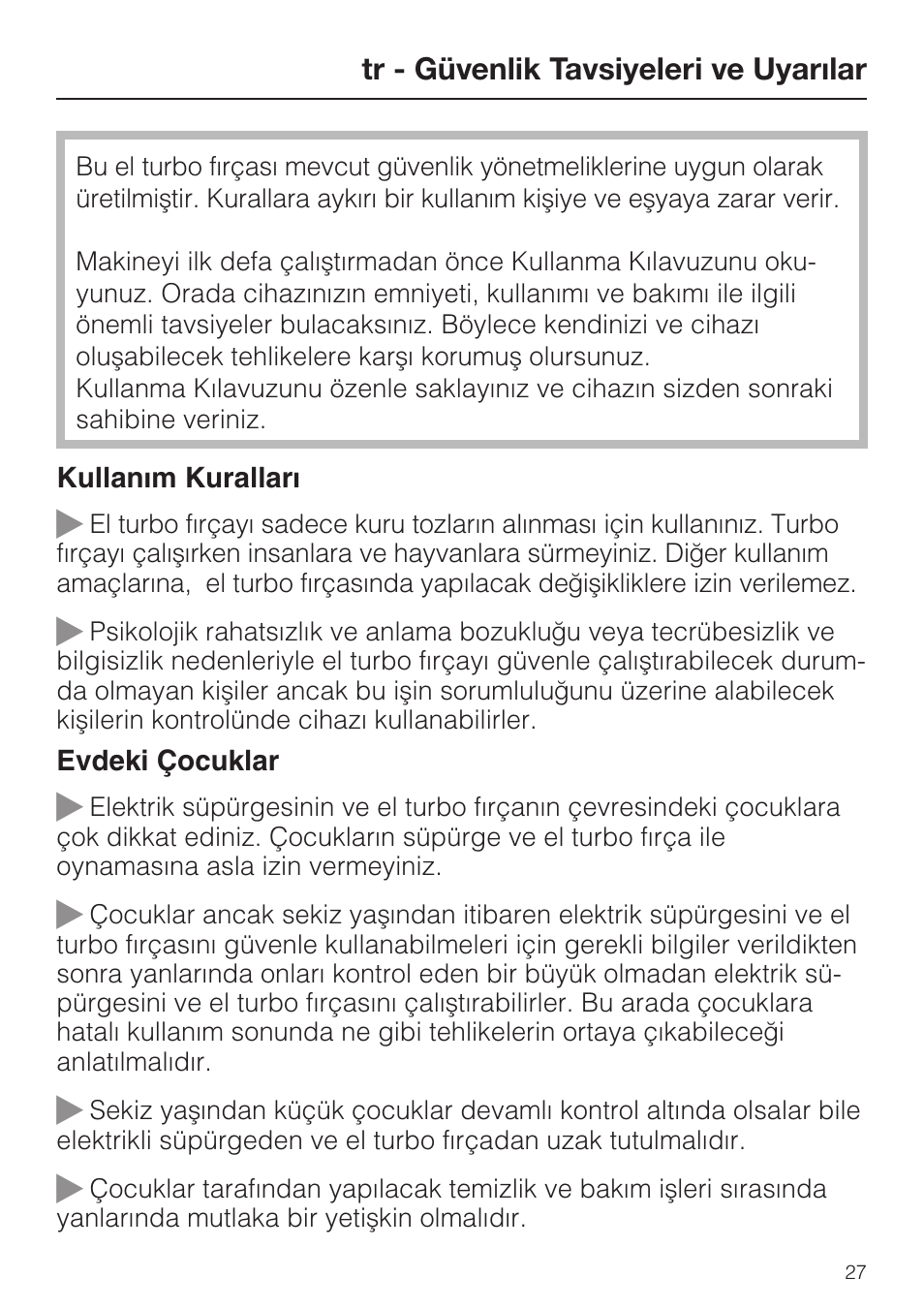 Miele TURBO MINI STB 101 User Manual | Page 27 / 56