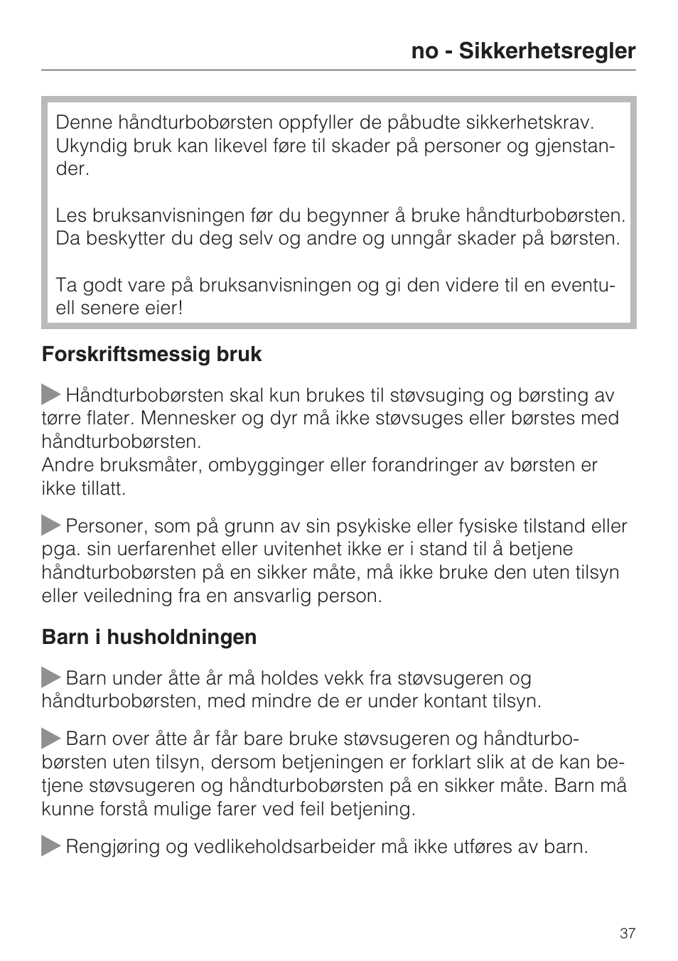 Miele TURBO MINI STB 101 User Manual | Page 37 / 56