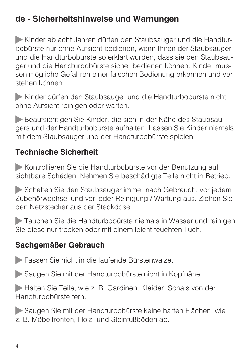 Miele TURBO MINI STB 101 User Manual | Page 4 / 56