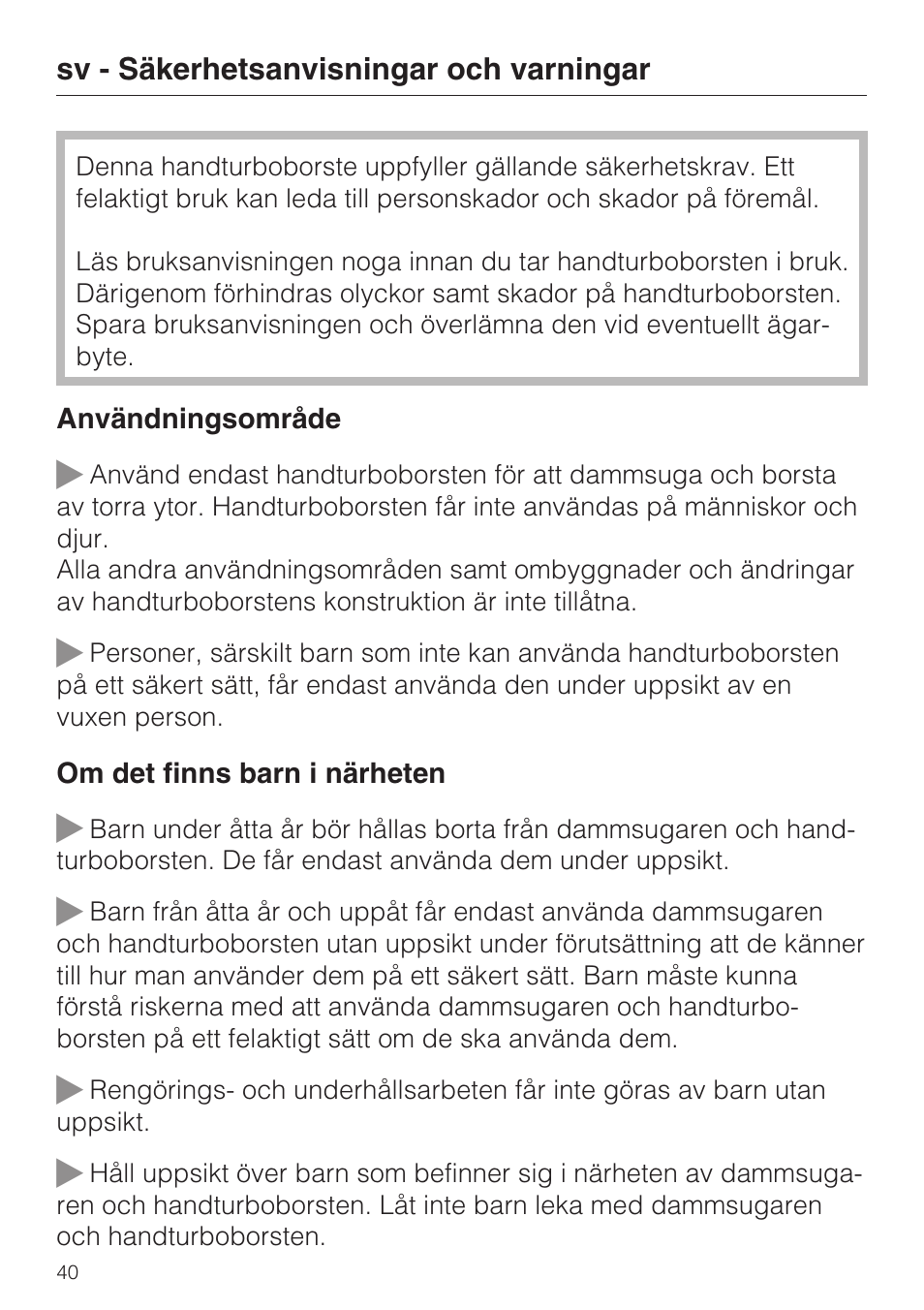 Miele TURBO MINI STB 101 User Manual | Page 40 / 56