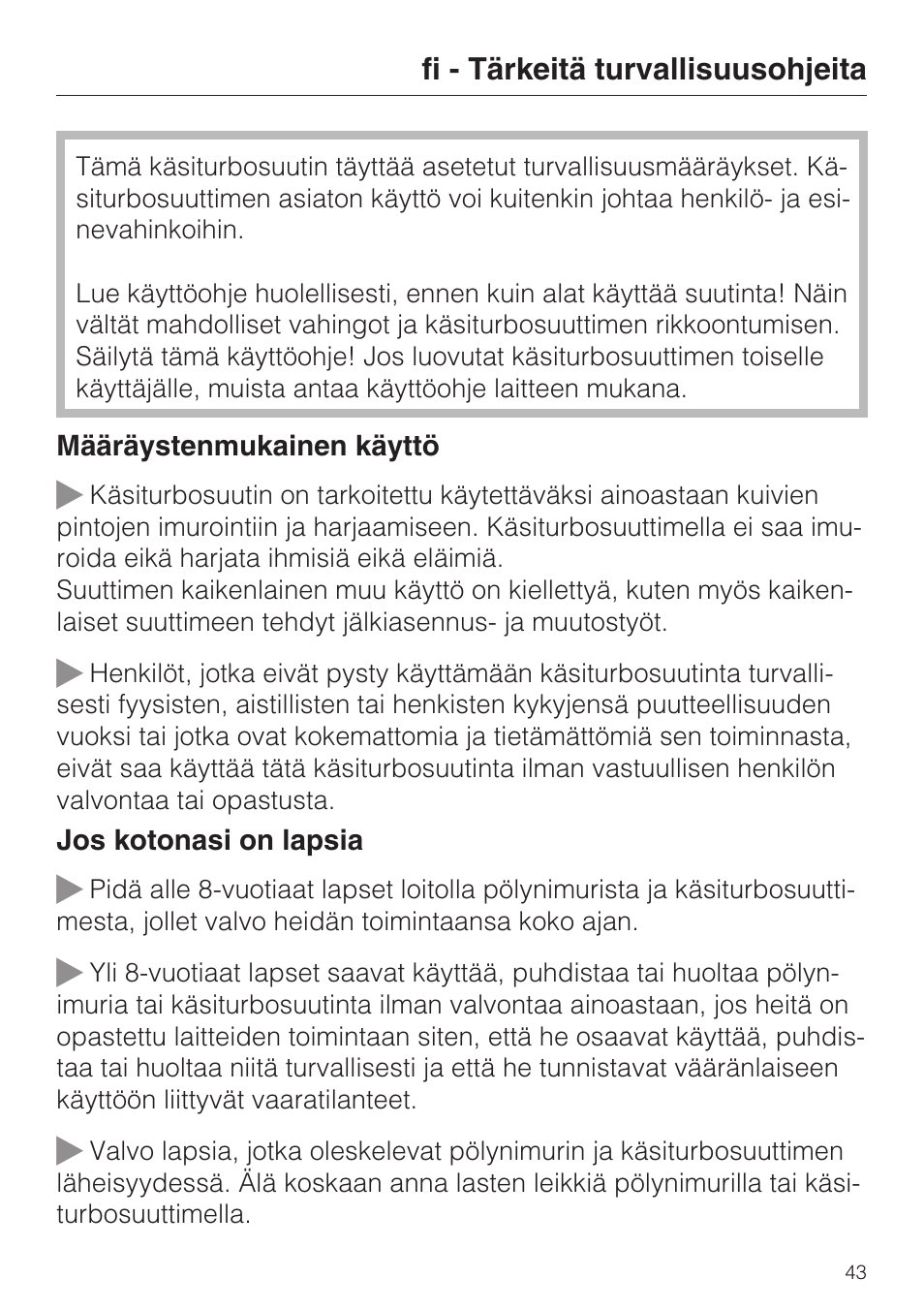 Miele TURBO MINI STB 101 User Manual | Page 43 / 56