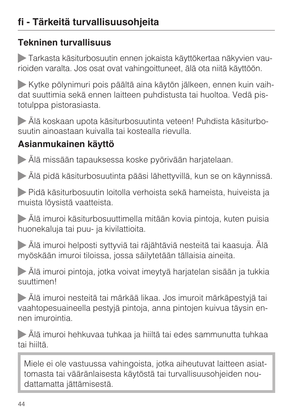 Miele TURBO MINI STB 101 User Manual | Page 44 / 56