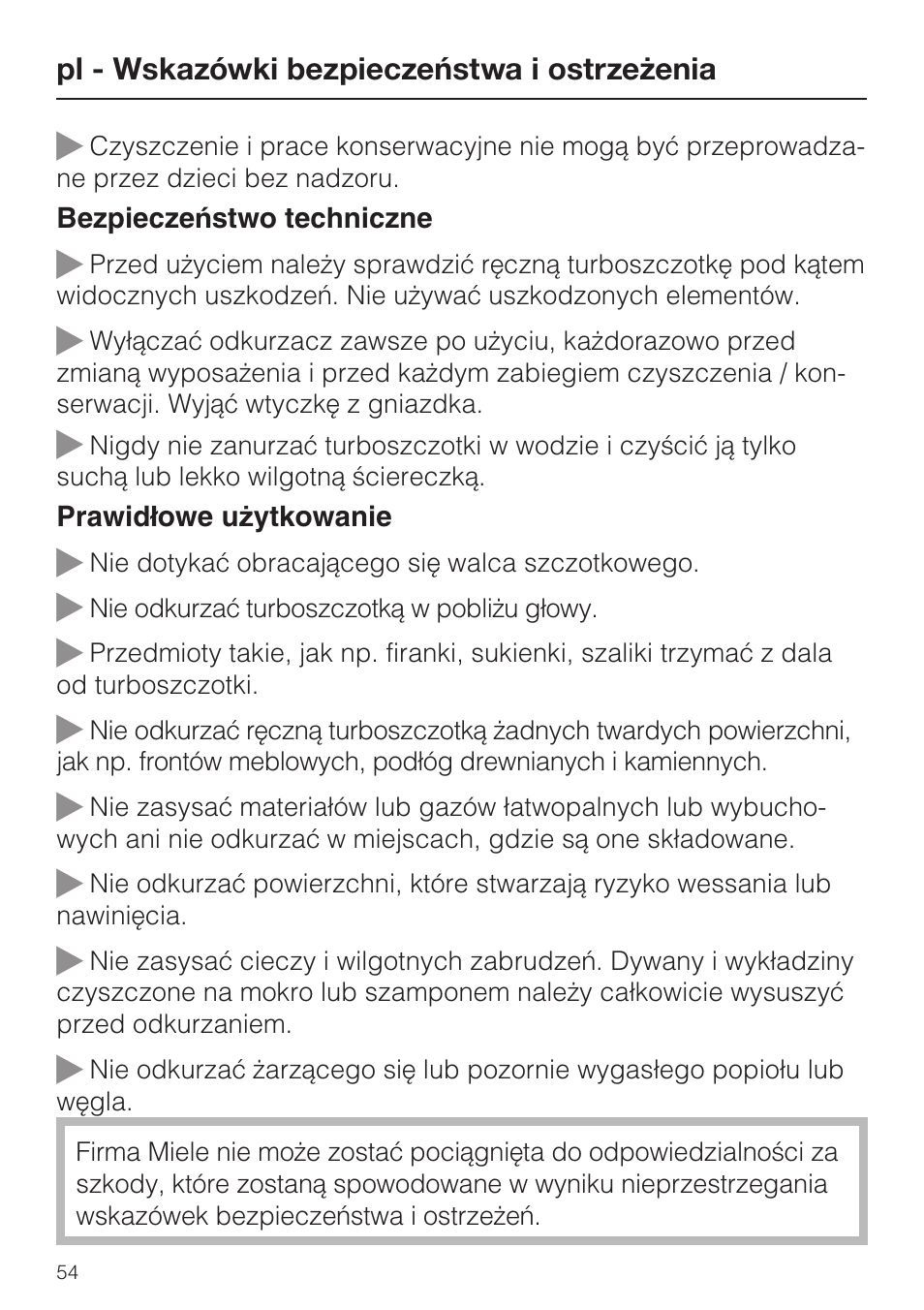 Miele TURBO MINI STB 101 User Manual | Page 54 / 56