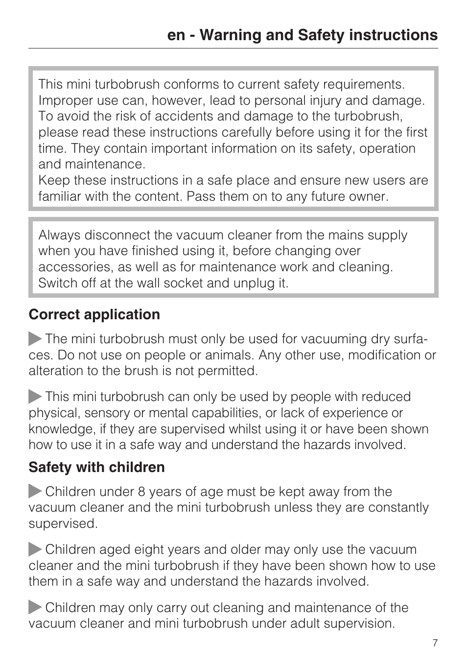 Miele TURBO MINI STB 101 User Manual | Page 7 / 56