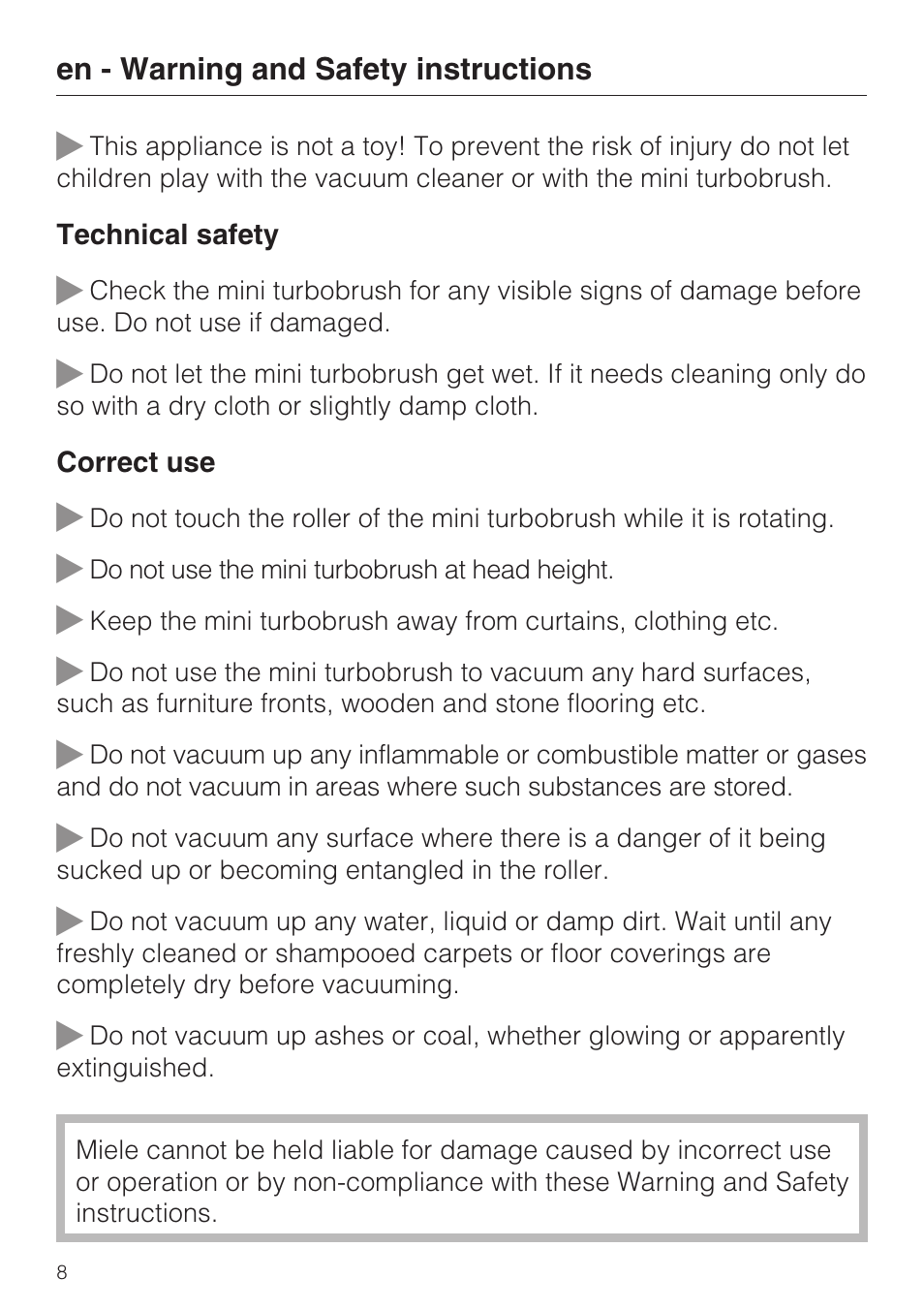 Miele TURBO MINI STB 101 User Manual | Page 8 / 56