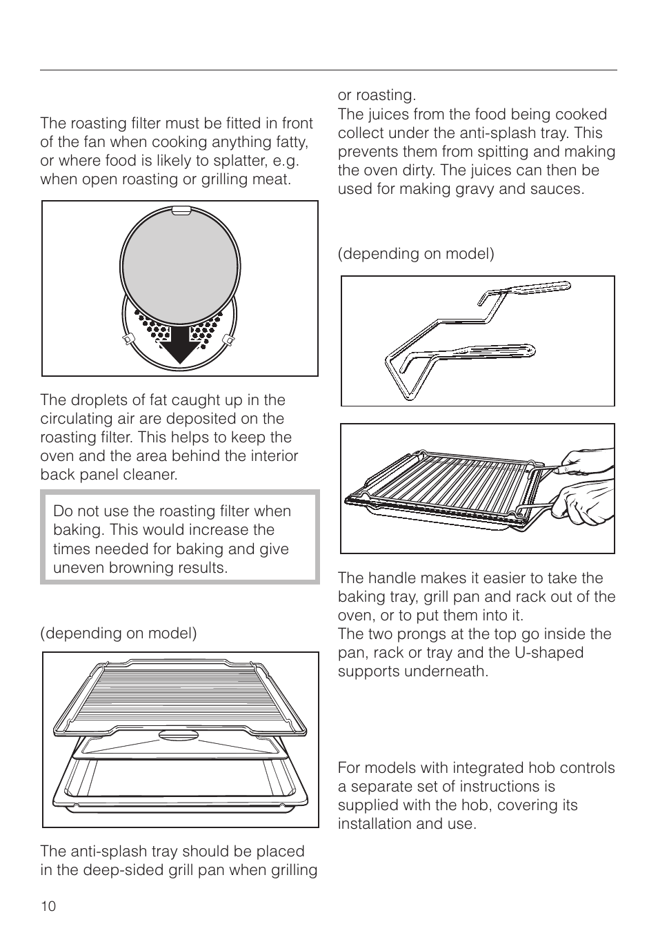 Roasting filter 10, Anti-splash tray 10, Handle 10 | Hob 10, Description of the appliance | Miele H 4150 User Manual | Page 10 / 76