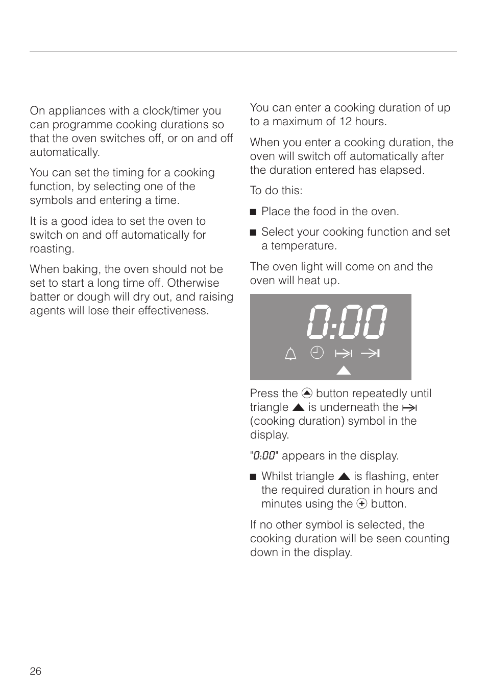 Programming cooking durations 26, Clock/timer, Programming cooking durations | L m g ) v | Miele H 4150 User Manual | Page 26 / 76