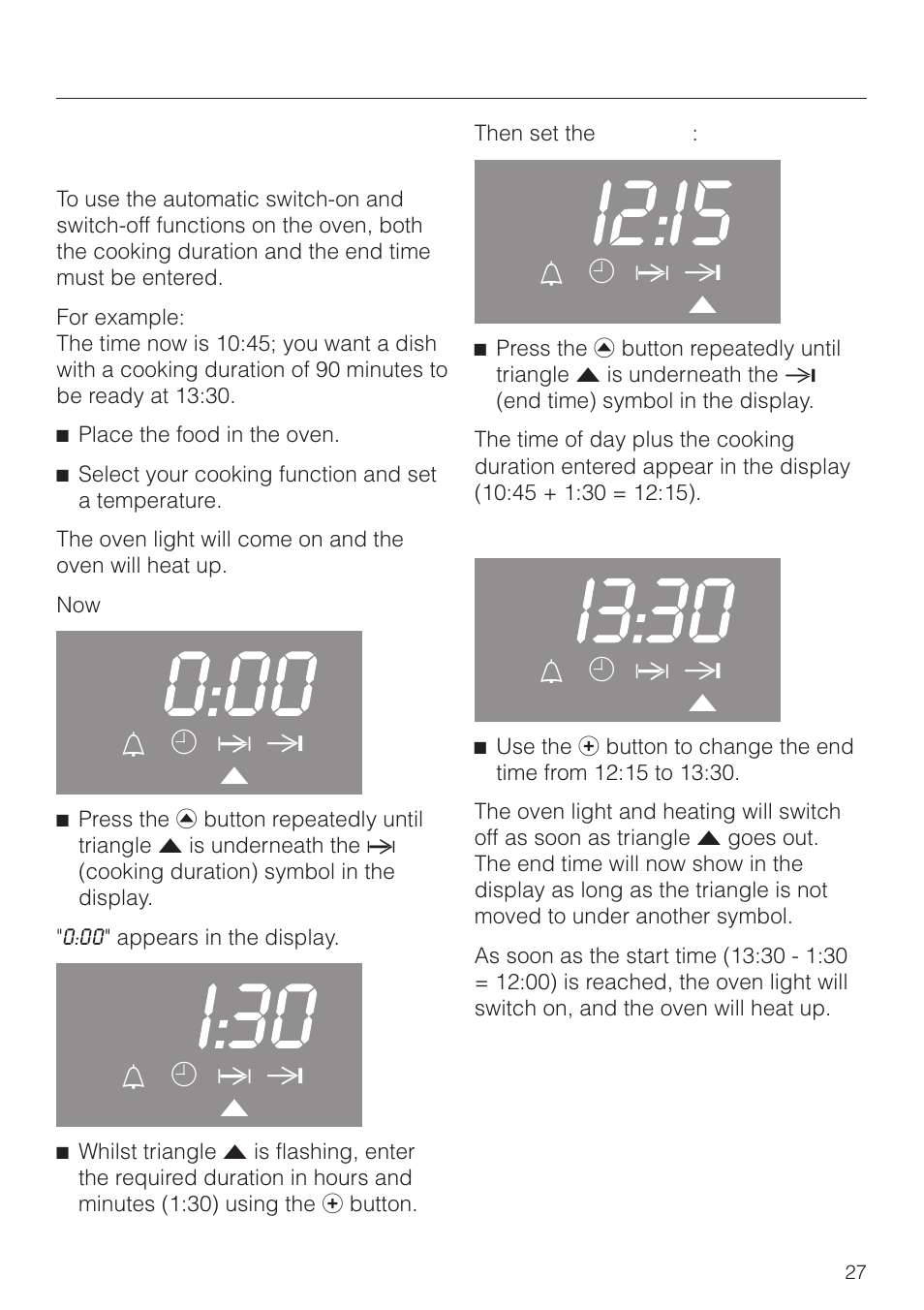 Switching the oven on and off automatically 27, Clock/timer, L m g ) v | Miele H 4150 User Manual | Page 27 / 76