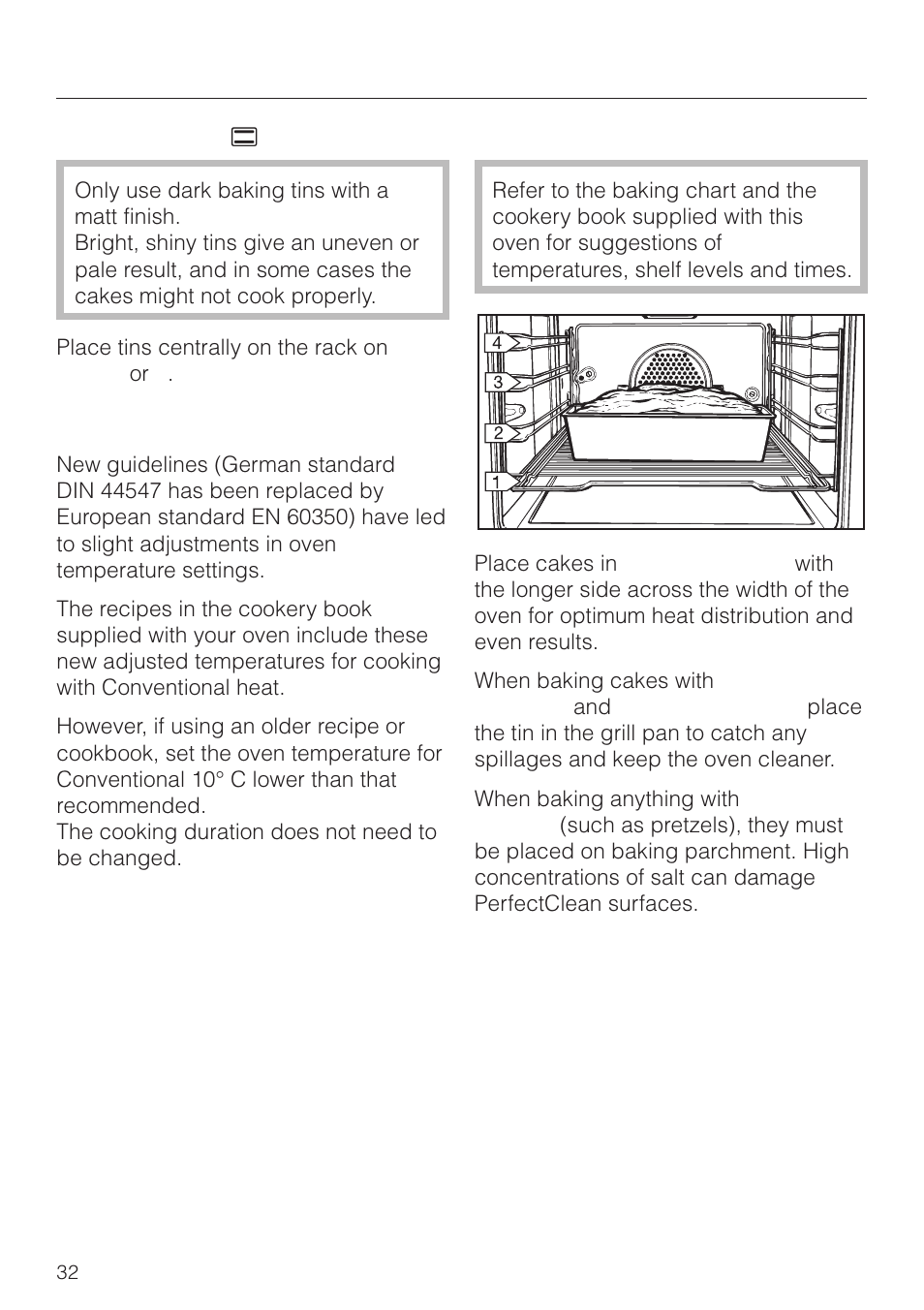 Baking, Conventional a, Tips on baking | Miele H 4150 User Manual | Page 32 / 76