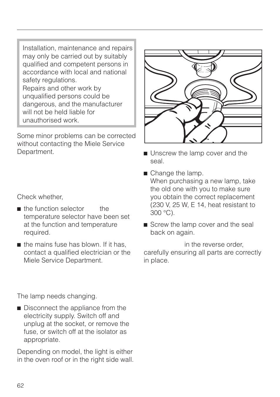 Problem solving guide 62, Problem solving guide, What to do if | Miele H 4150 User Manual | Page 62 / 76