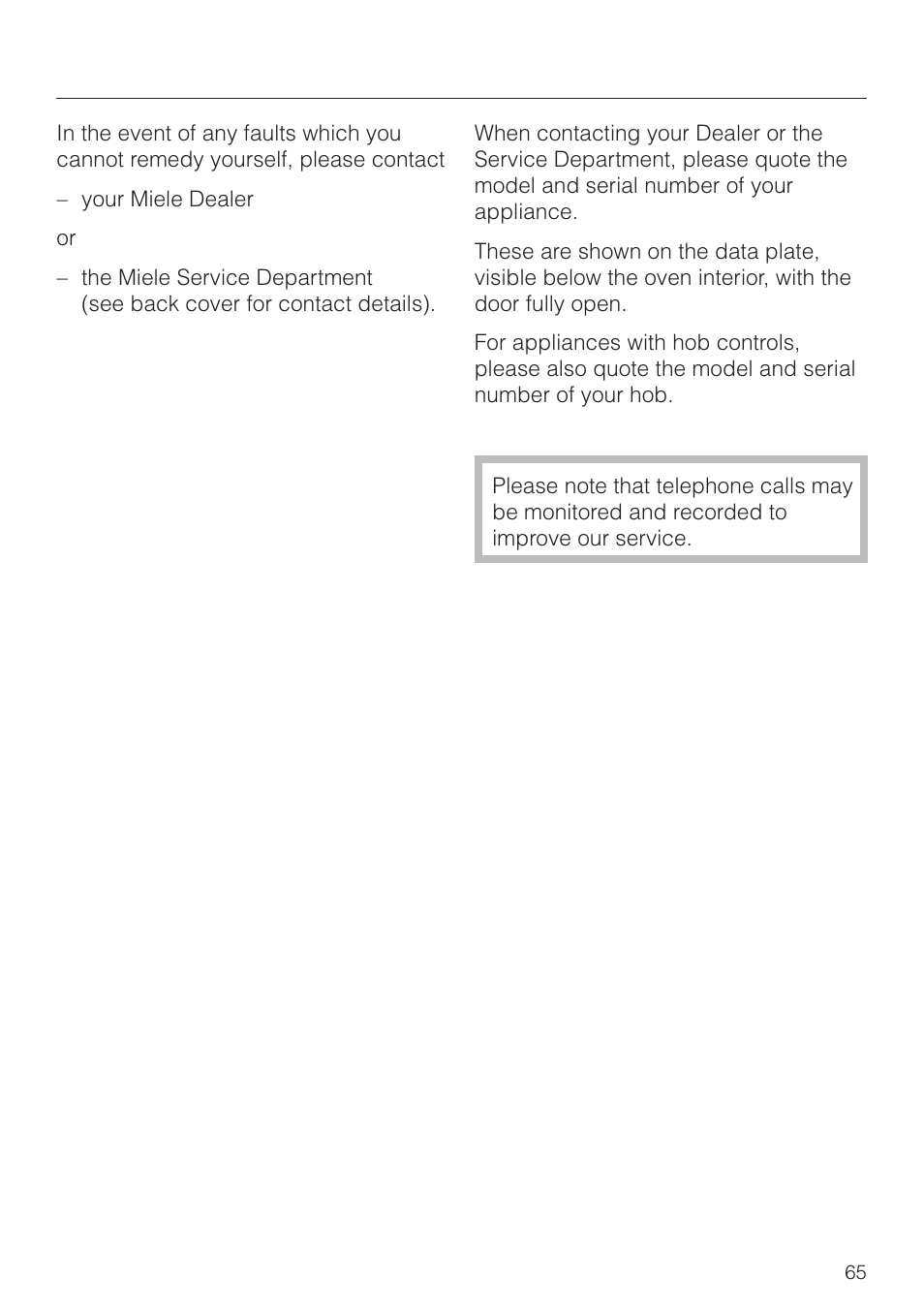 After sales service 65, After sales service | Miele H 4150 User Manual | Page 65 / 76