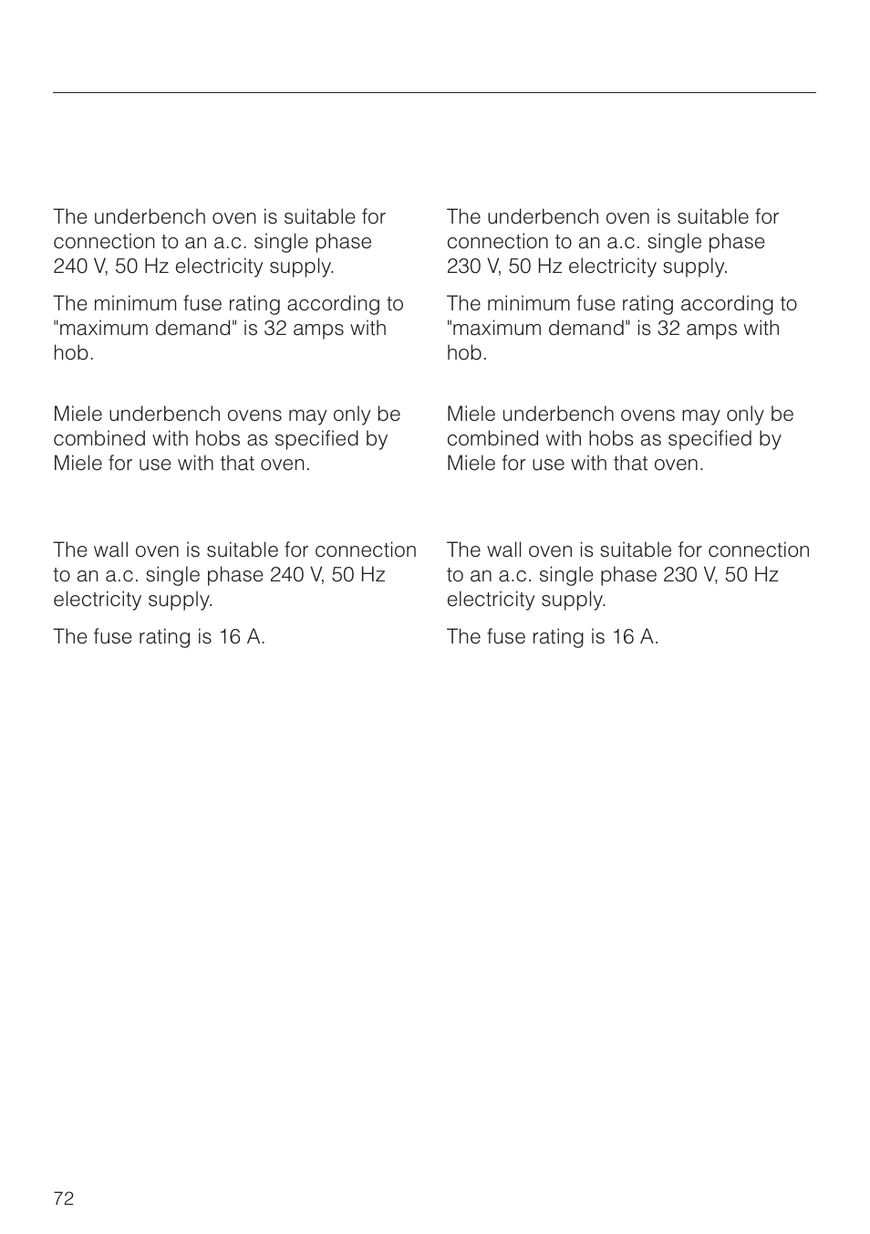 Electrical connection aus, nz | Miele H 4150 User Manual | Page 72 / 76