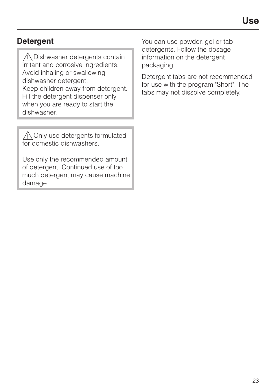 Use 23 | Miele INSPIRA SERIES G 2150 User Manual | Page 23 / 52