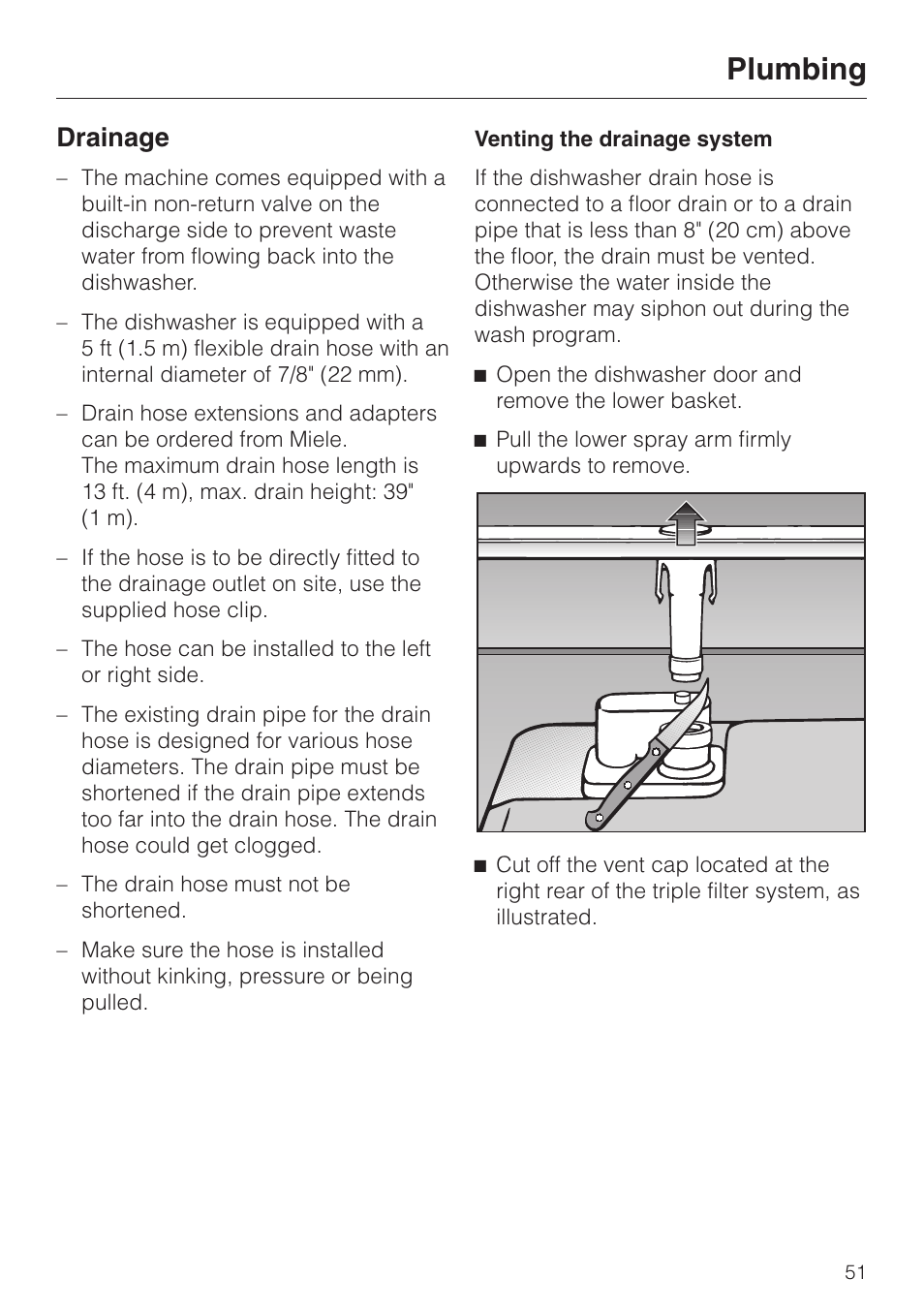 Drainage 51, Plumbing, Drainage | Miele INSPIRA SERIES G 2150 User Manual | Page 51 / 52