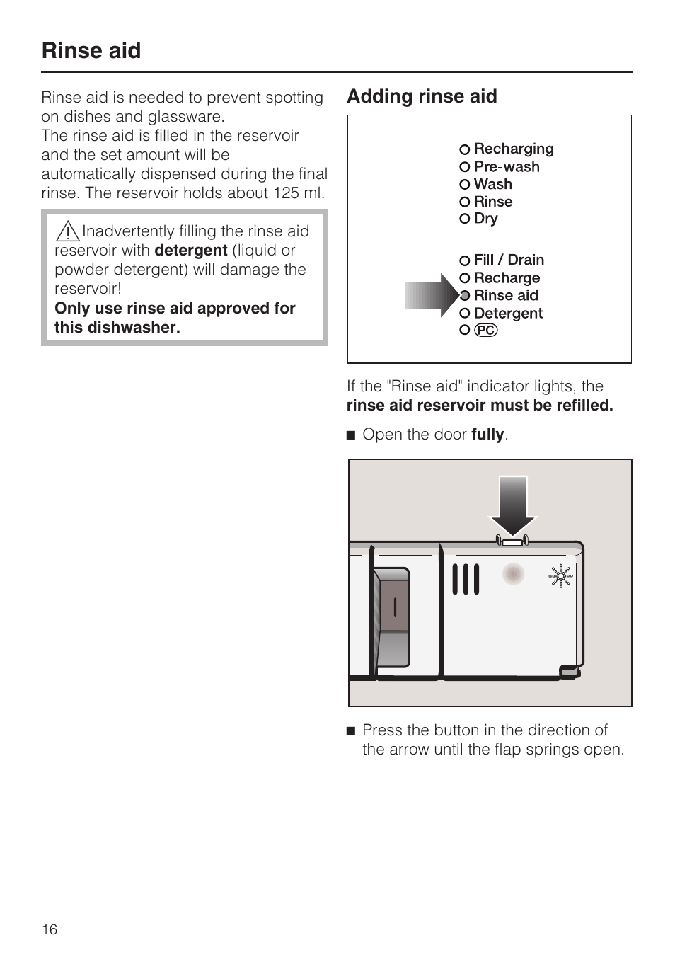 Rinse aid 16, Adding rinse aid 16, Rinse aid | Miele G 7856 User Manual | Page 16 / 56