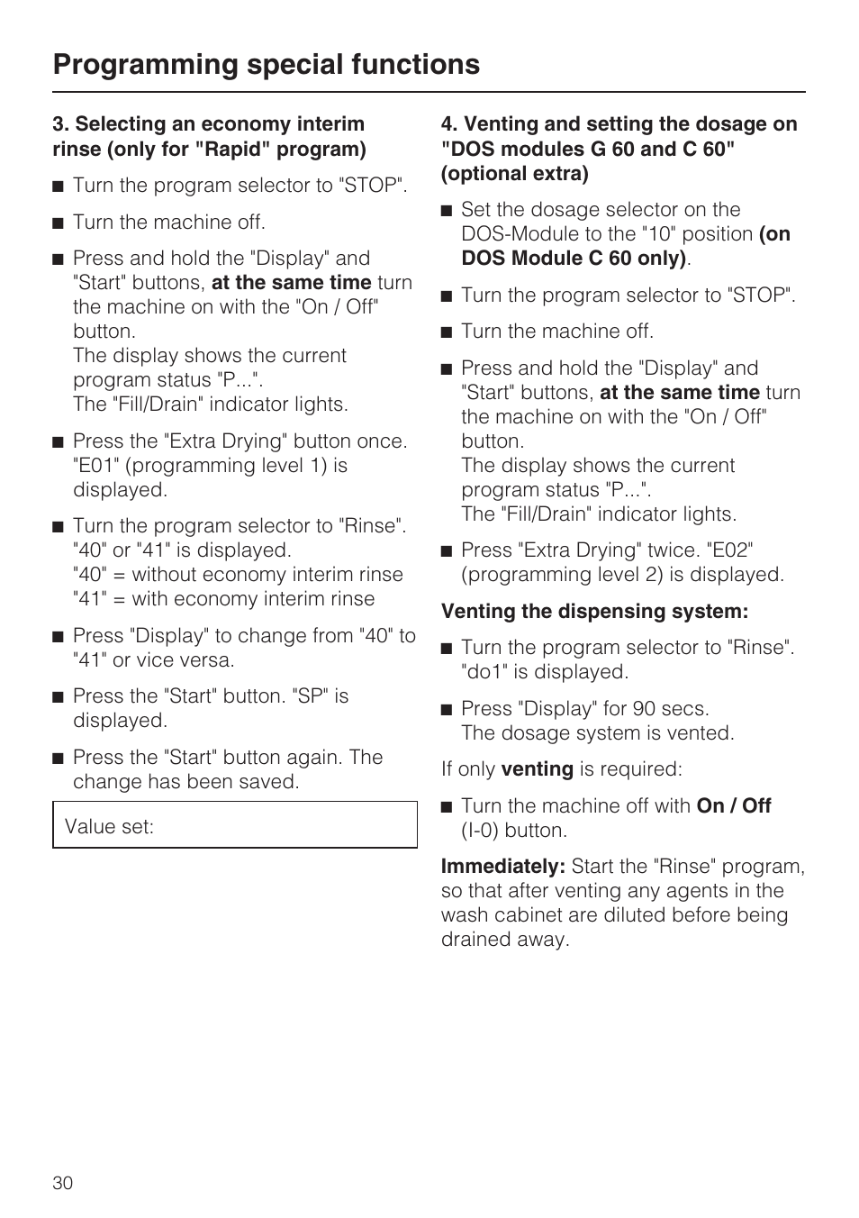 Programming special functions | Miele G 7856 User Manual | Page 30 / 56