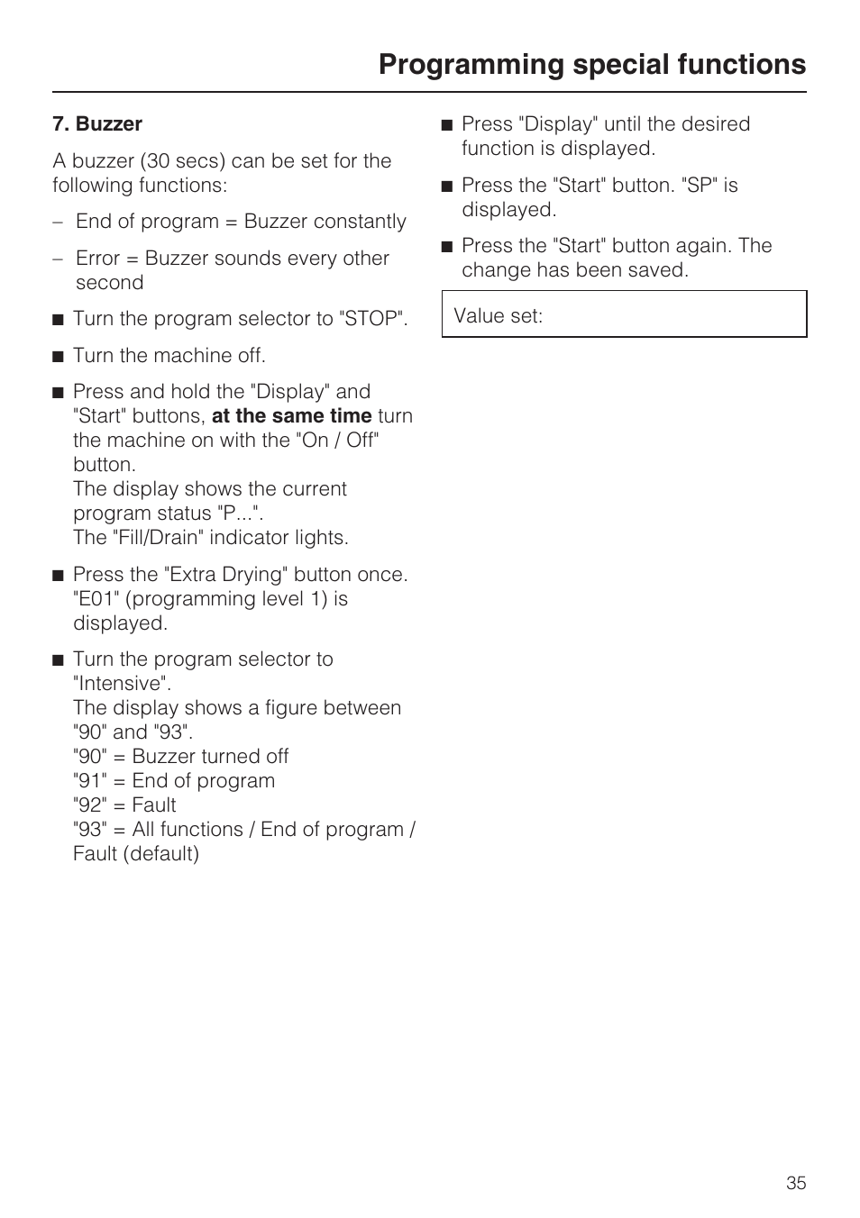 Programming special functions | Miele G 7856 User Manual | Page 35 / 56