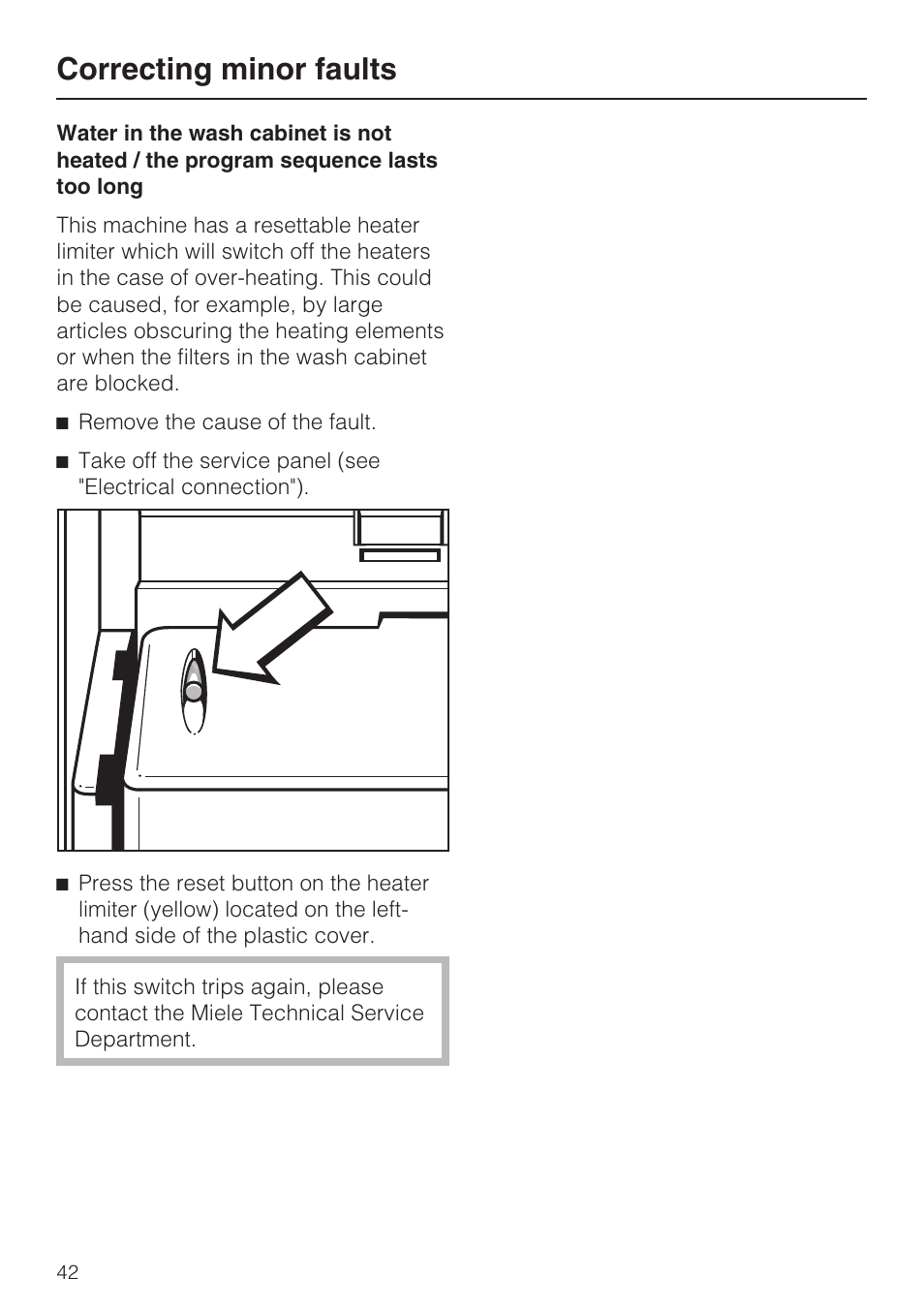 Correcting minor faults | Miele G 7856 User Manual | Page 42 / 56