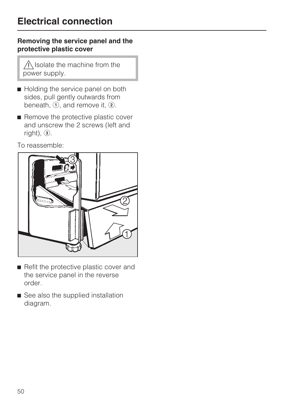 Electrical connection | Miele G 7856 User Manual | Page 50 / 56