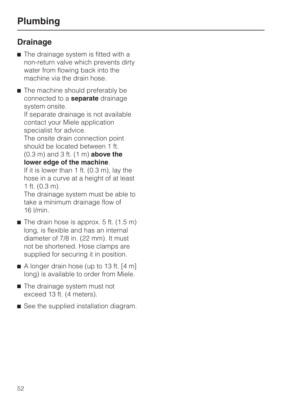 Plumbing, Drainage | Miele G 7856 User Manual | Page 52 / 56