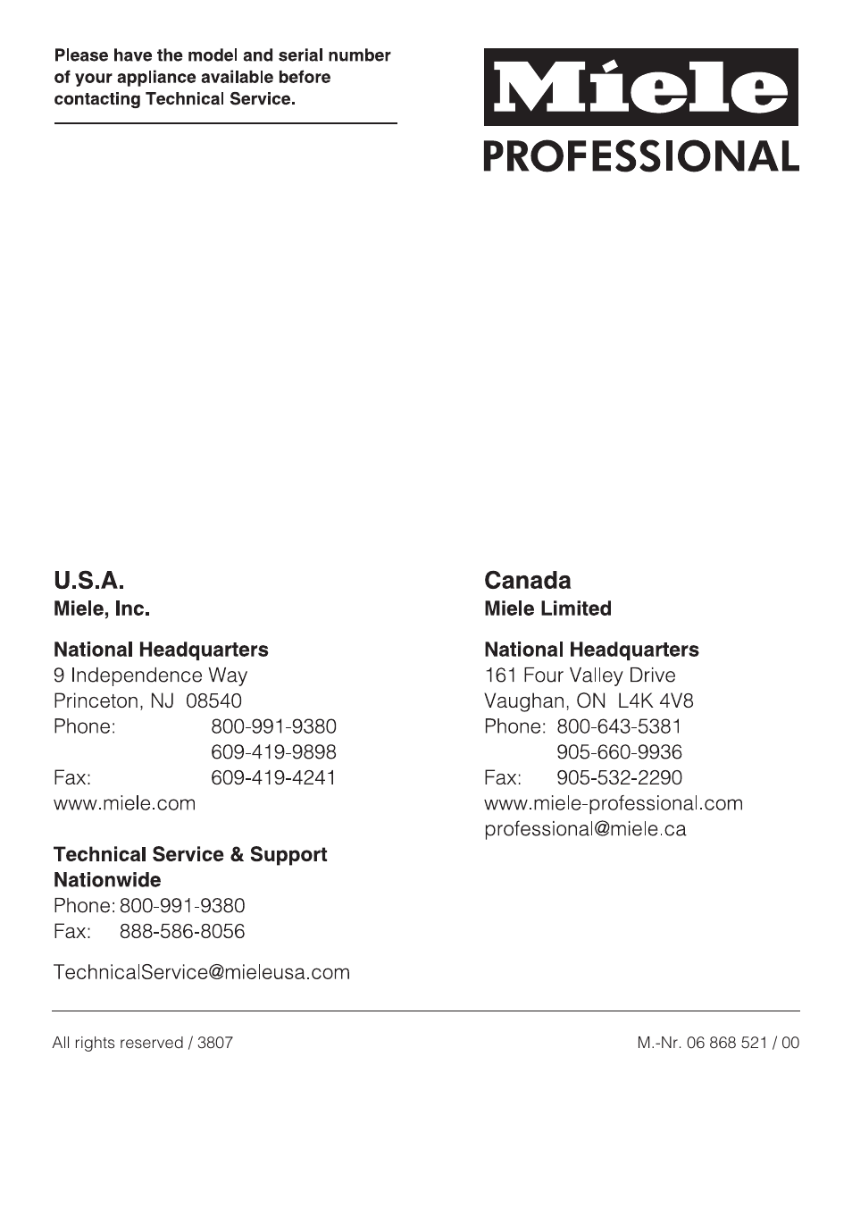 Miele G 7856 User Manual | Page 56 / 56