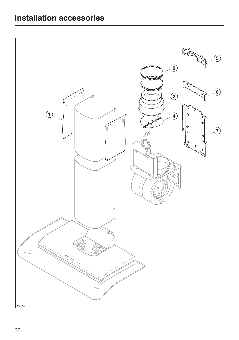 Installation instructions 19, Installation accessories 22, Installation instructions | Installation accessories | Miele DA 229-2 User Manual | Page 22 / 40