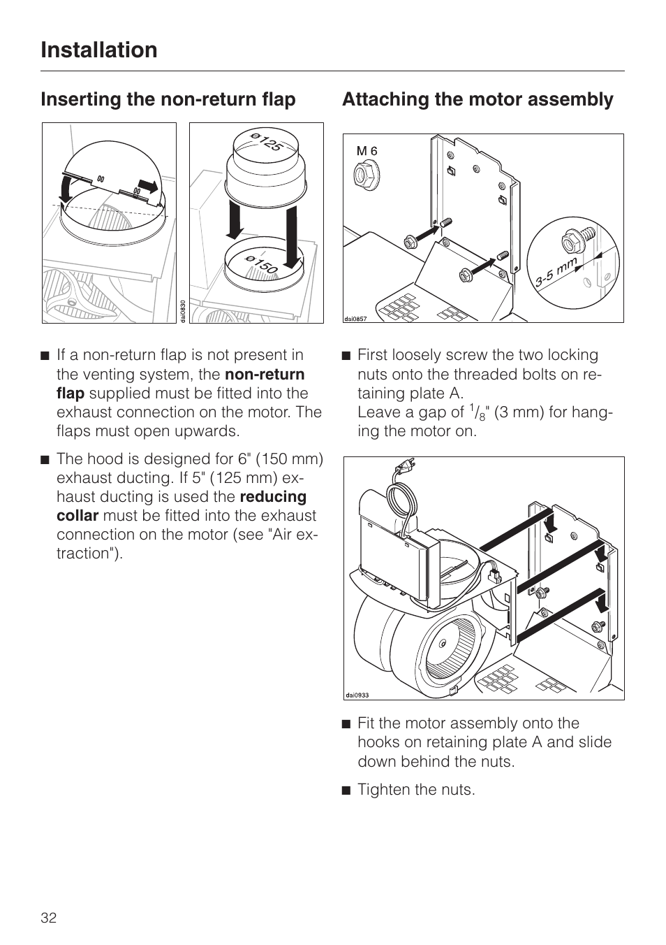 Inserting the non-return flap 32, Inserting the non-return flap, Installation | Attaching the motor assembly | Miele DA 229-2 User Manual | Page 32 / 40