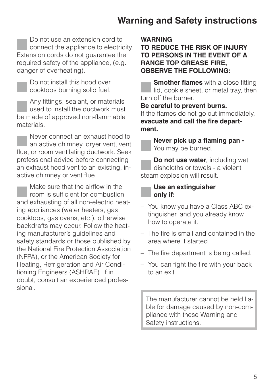 Warning and safety instructions | Miele DA 229-2 User Manual | Page 5 / 40