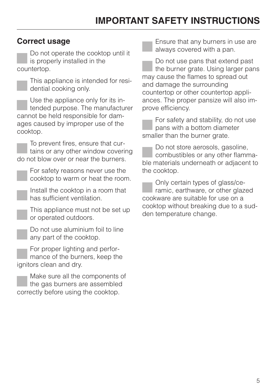 Important safety instructions, Correct usage | Miele KM 344 KM 342 User Manual | Page 5 / 24